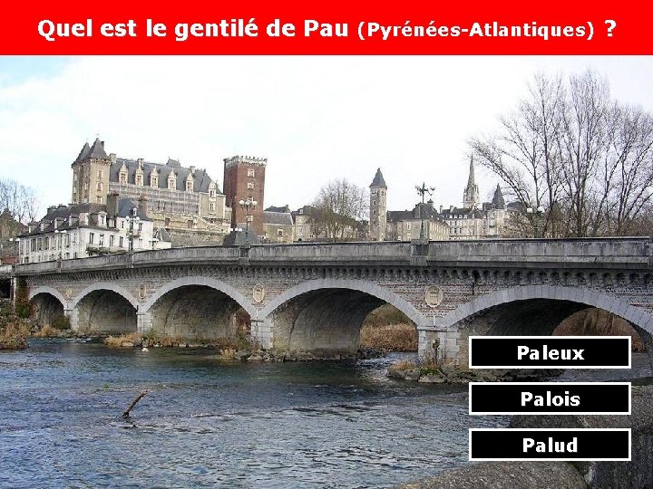 Quel est le gentilé de Pau (Pyrénées-Atlantiques) ? Paleux Palois Palud 