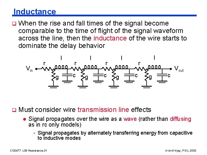 Inductance q When the rise and fall times of the signal become comparable to