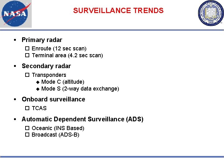 SURVEILLANCE TRENDS Primary radar Enroute (12 sec scan) Terminal area (4. 2 sec scan)