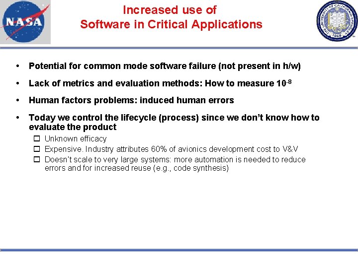 Increased use of Software in Critical Applications Potential for common mode software failure (not