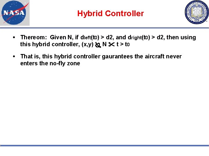 Hybrid Controller Thereom: Given N, if dleft(t 0) > d 2, and dright(t 0)