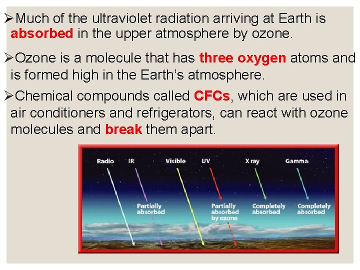 ØMuch of the ultraviolet radiation arriving at Earth is absorbed in the upper atmosphere