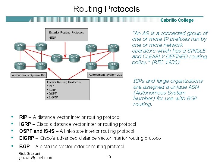 Routing Protocols "An AS is a connected group of one or more IP prefixes