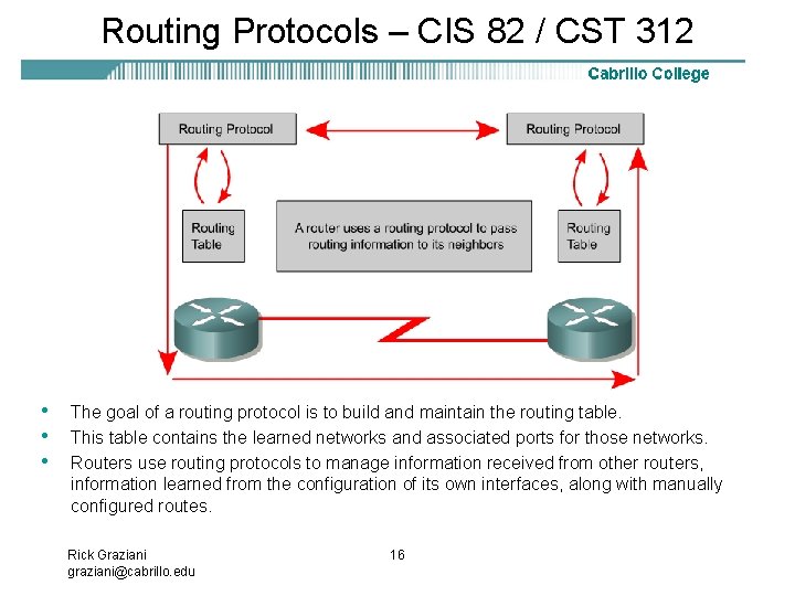 Routing Protocols – CIS 82 / CST 312 • • • The goal of