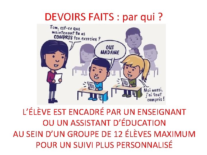 DEVOIRS FAITS : par qui ? L’ÉLÈVE EST ENCADRÉ PAR UN ENSEIGNANT OU UN