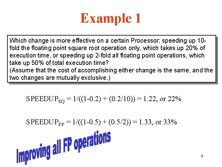 Example 1 Which change is more effective on a certain Processor: speeding up 10