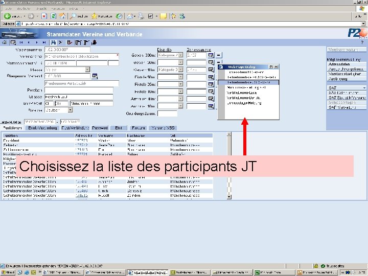 Choisissez la liste des participants JT 