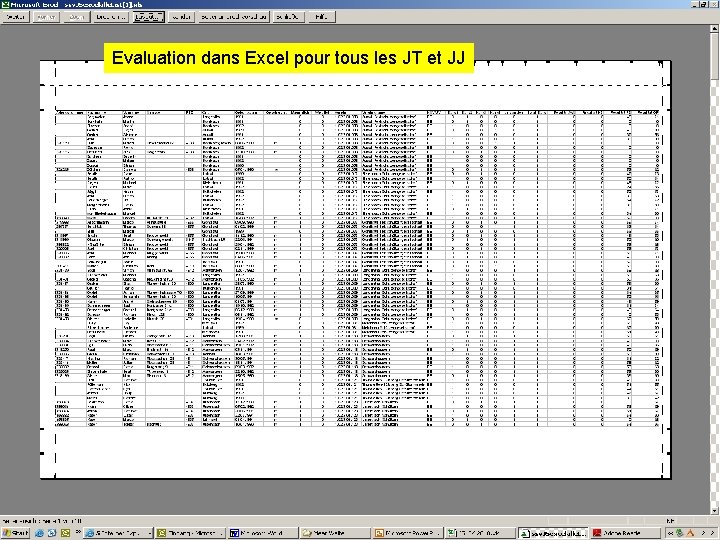 Evaluation dans Excel pour tous les JT et JJ 