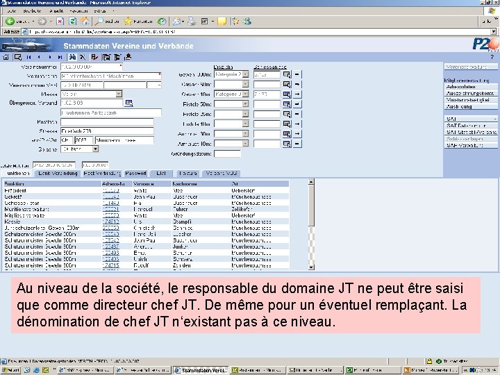 Au niveau de la société, le responsable du domaine JT ne peut être saisi