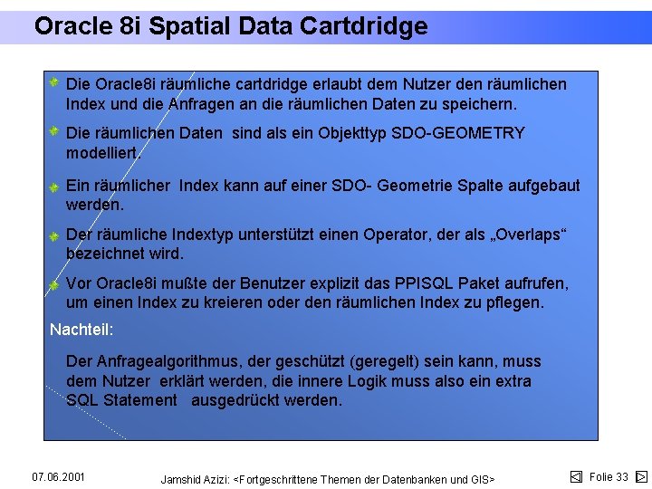 Oracle 8 i Spatial Data Cartdridge Die Oracle 8 i räumliche cartdridge erlaubt dem