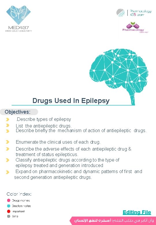 Drugs Used In Epilepsy Objectives: . Describe types of epilepsy List the antiepileptic drugs.