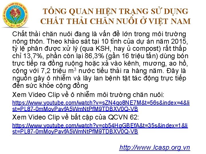 TỔNG QUAN HIỆN TRẠNG SỬ DỤNG CHẤT THẢI CHĂN NUÔI Ở VIỆT NAM Chất