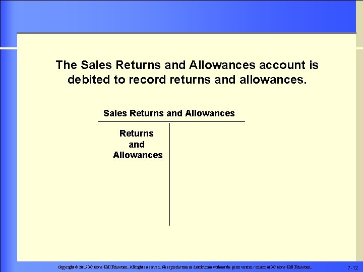 The Sales Returns and Allowances account is debited to record returns and allowances. Sales