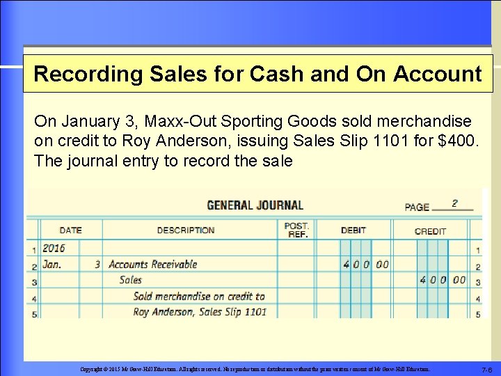 Recording Sales for Cash and On Account On January 3, Maxx-Out Sporting Goods sold