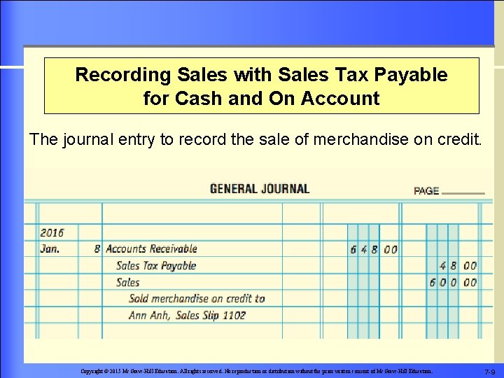 Recording Sales with Sales Tax Payable for Cash and On Account The journal entry