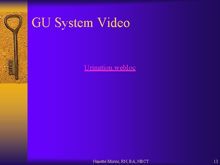 GU System Video Urination. webloc Nanette Morris, RN, BA, NBCT 13 