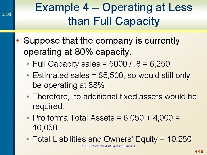 LO 2 Example 4 – Operating at Less than Full Capacity • Suppose that