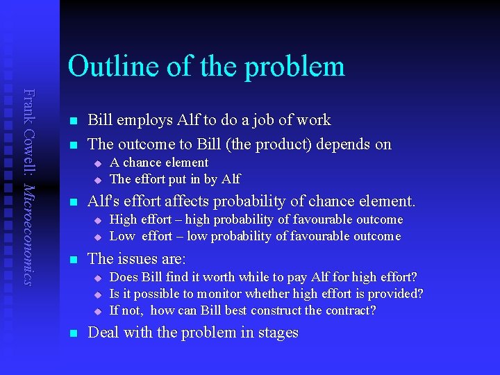 Outline of the problem Frank Cowell: Microeconomics n n Bill employs Alf to do