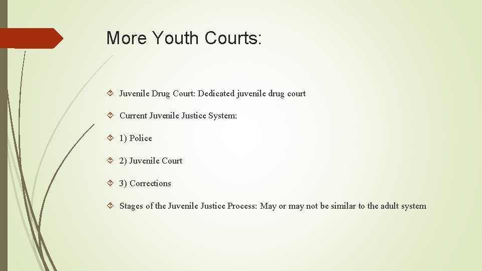 More Youth Courts: Juvenile Drug Court: Dedicated juvenile drug court Current Juvenile Justice System: More Youth Courts: Juvenile Drug Court: Dedicated juvenile drug court Current Juvenile Justice System: