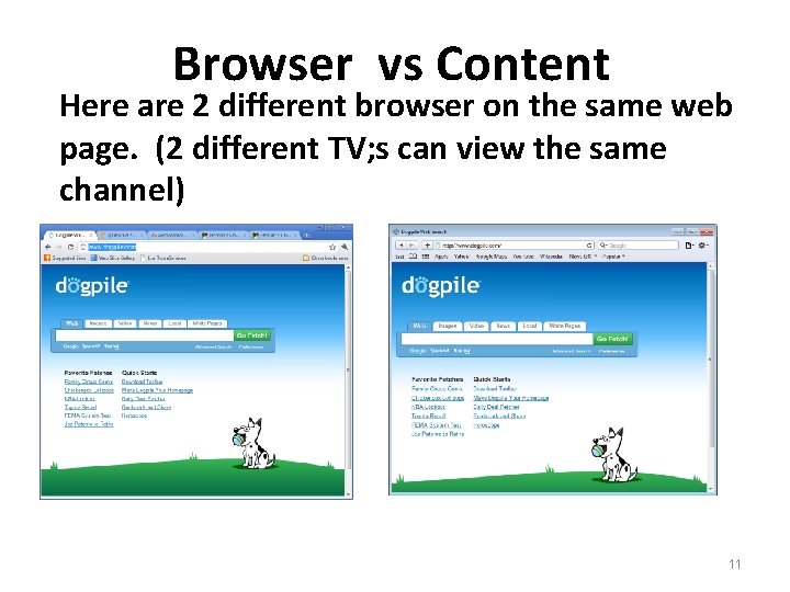 Browser vs Content Here are 2 different browser on the same web page. (2