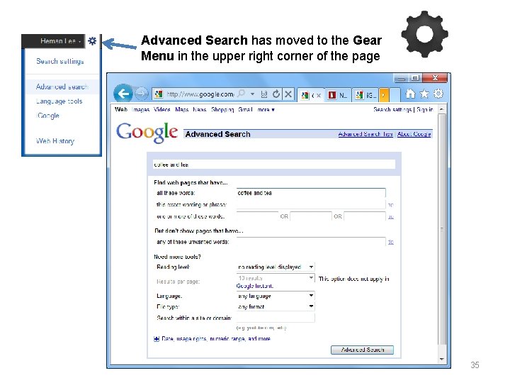 Advanced Search has moved to the Gear Menu in the upper right corner of