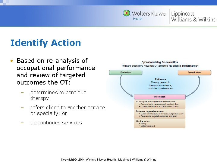 Identify Action • Based on re-analysis of occupational performance and review of targeted outcomes