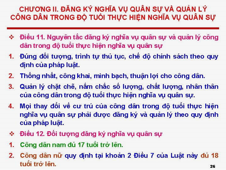 CHƯƠNG II. ĐĂNG KÝ NGHĨA VỤ QU N SỰ VÀ QUẢN LÝ CÔNG D