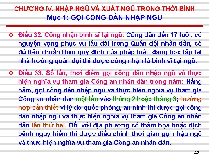 CHƯƠNG IV. NHẬP NGŨ VÀ XUẤT NGŨ TRONG THỜI BÌNH Mục 1: GỌI CÔNG