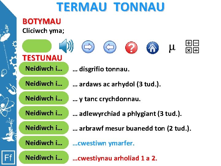 TERMAU TONNAU BOTYMAU Cliciwch yma; Bydd. Cliciwch clicio yma ynerdatgelu caniatau iyma chi glywed