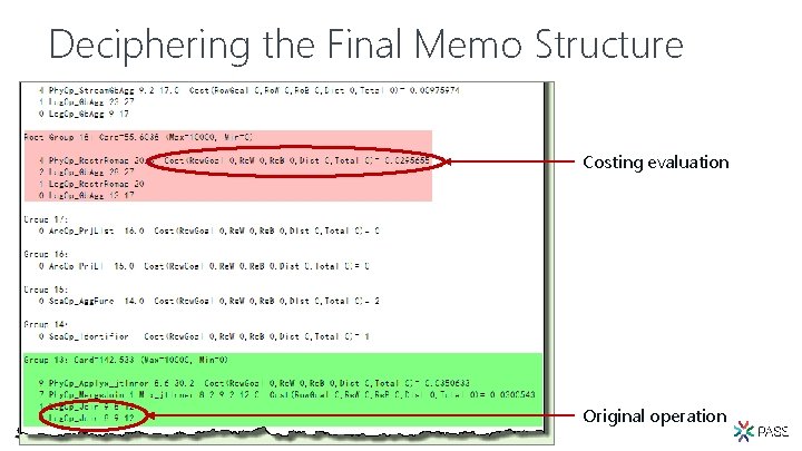 Deciphering the Final Memo Structure Costing evaluation Original operation 