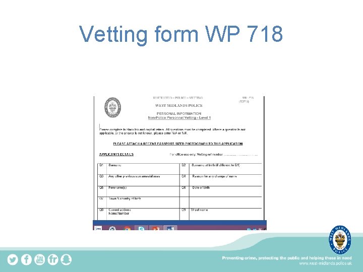 Vetting form WP 718 
