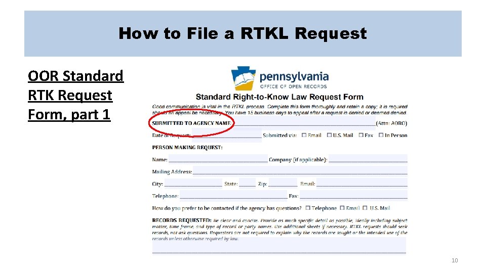 How to File a RTKL Request OOR Standard RTK Request Form, part 1 10