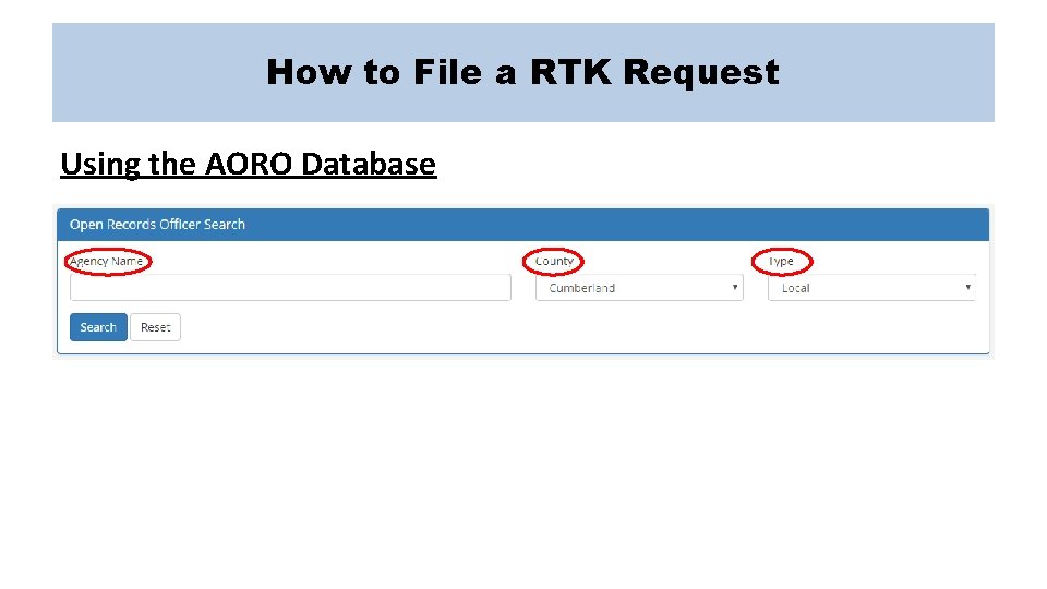 How to File a RTK Request Using the AORO Database 