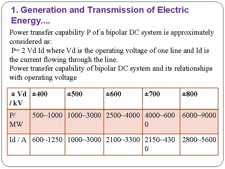 1. Generation and Transmission of Electric Energy. . Power transfer capability P of a
