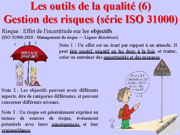 Les outils de la qualité (6) Gestion des risques (série ISO 31000) Risque :