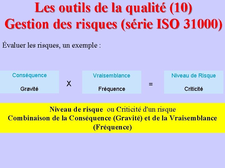 Les outils de la qualité (10) Gestion des risques (série ISO 31000) Évaluer les