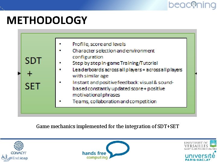 METHODOLOGY Game mechanics implemented for the integration of SDT+SET 