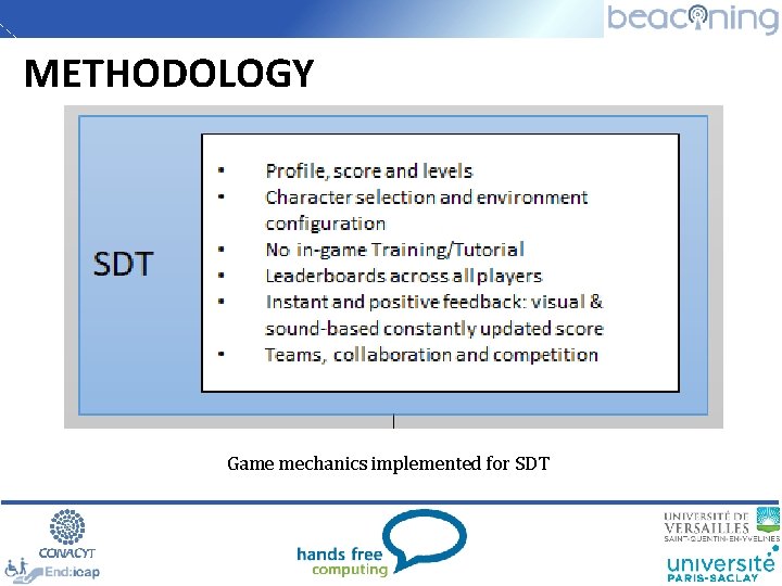 METHODOLOGY Game mechanics implemented for SDT 
