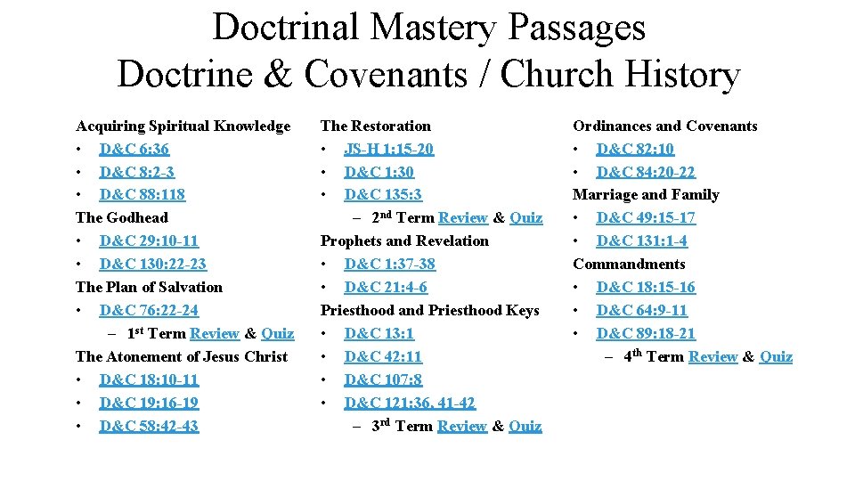 Doctrinal Mastery Passages Doctrine & Covenants / Church History Acquiring Spiritual Knowledge • D&C