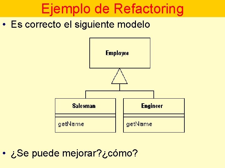 Ejemplo de Refactoring • Es correcto el siguiente modelo • ¿Se puede mejorar? ¿cómo?