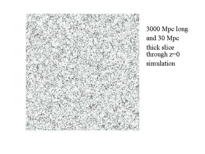 3000 Mpc long and 30 Mpc thick slice through z=0 simulation 