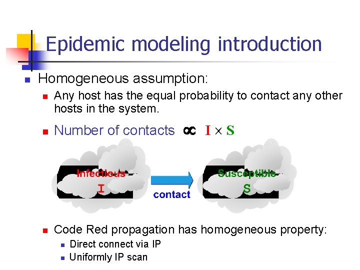 Epidemic modeling introduction n Homogeneous assumption: n Any host has the equal probability to