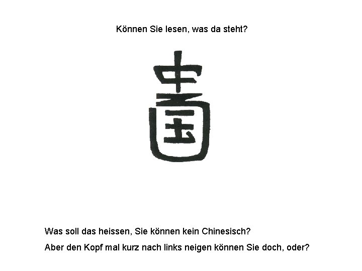 Können Sie lesen, was da steht? Was soll das heissen, Sie können kein Chinesisch?