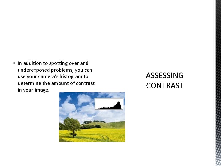 ▪ In addition to spotting over and underexposed problems, you can use your camera’s ▪ In addition to spotting over and underexposed problems, you can use your camera’s