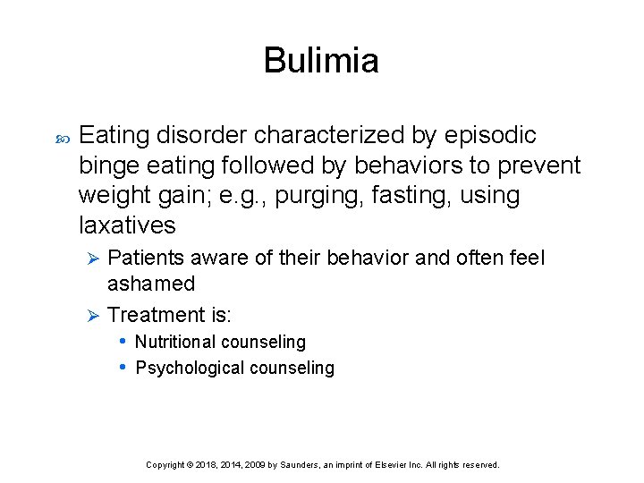 Bulimia Eating disorder characterized by episodic binge eating followed by behaviors to prevent weight