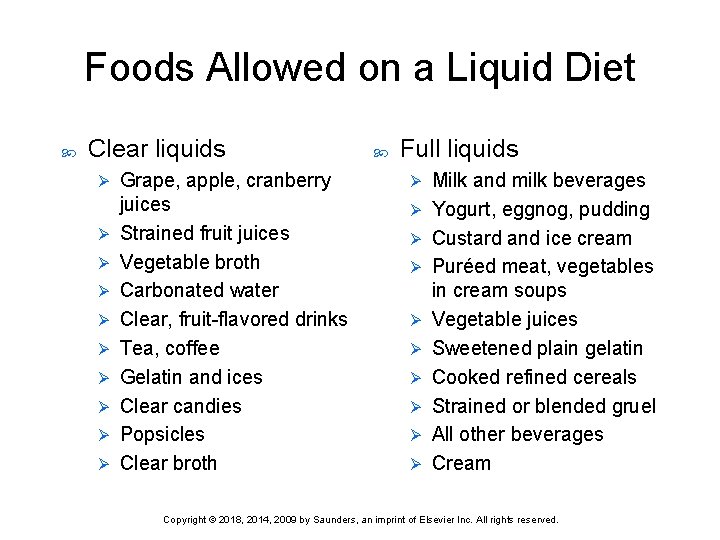 Foods Allowed on a Liquid Diet Clear liquids Ø Ø Ø Ø Ø Grape,