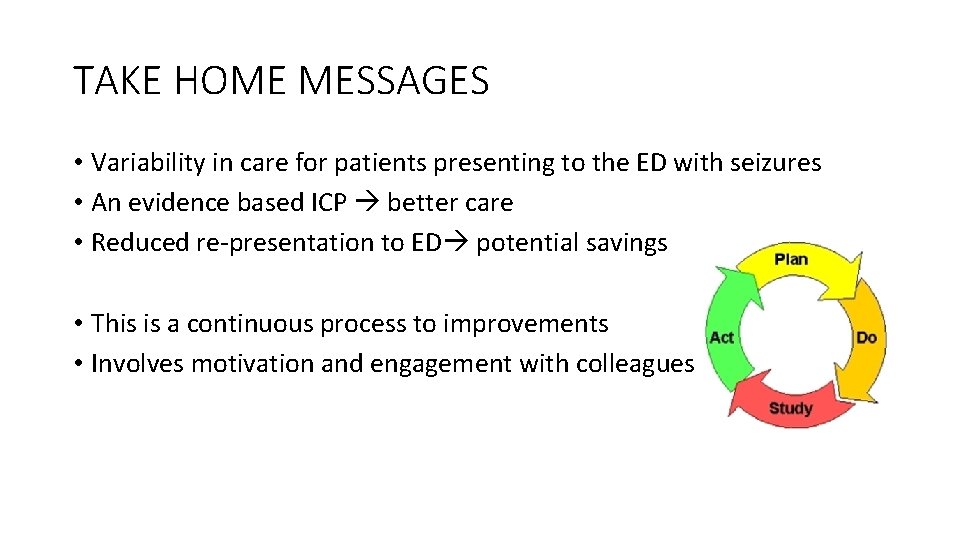TAKE HOME MESSAGES • Variability in care for patients presenting to the ED with
