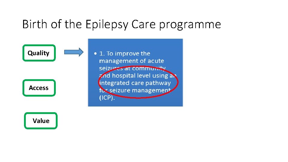 Birth of the Epilepsy Care programme Quality Access Value 