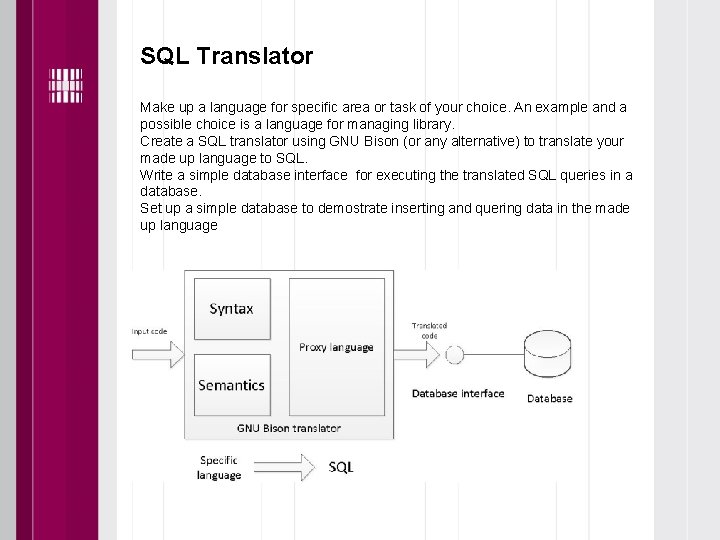 SQL Translator Make up a language for specific area or task of your choice.