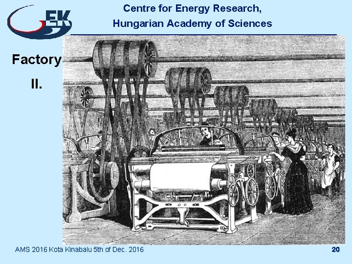 Centre for Energy Research, Hungarian Academy of Sciences Factory II. AMS 2016 Kota Kinabalu